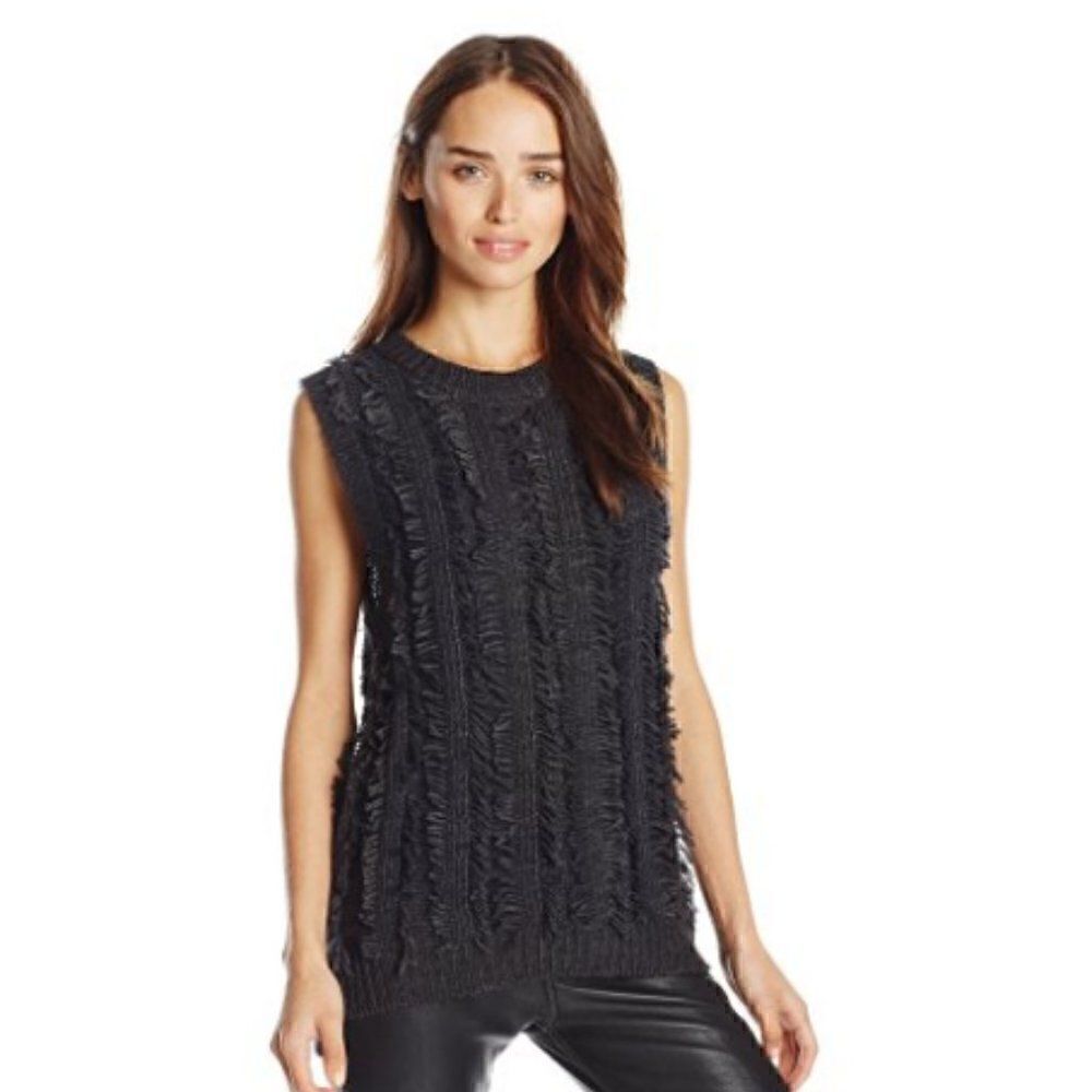 😍 J.O.A. LOS ANGELES Hi Low Fringe Sweater Vest
